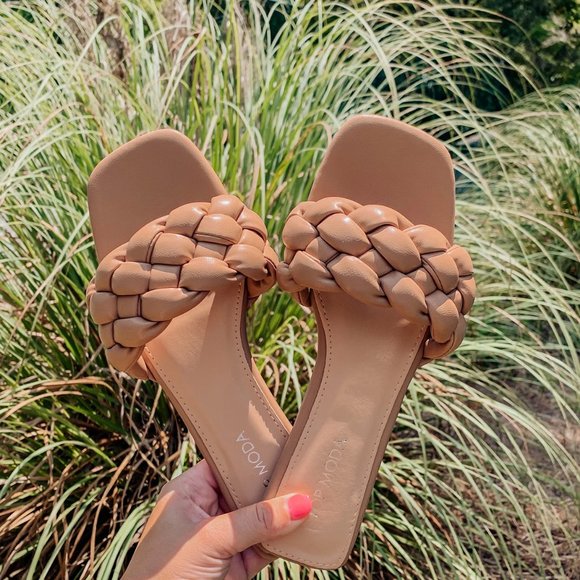 TOP Moda Shoes New Camel Tan Puffy Braided Faux Leather Square Toe